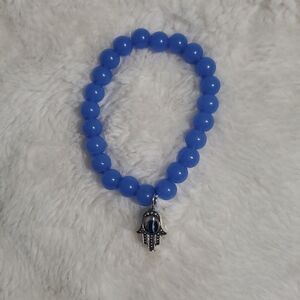 Blue Beaded Bracelet with Silver Charm